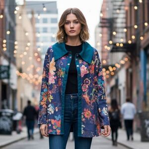 Jayley Collection Faux Suede Floral Snap Smock, OS!